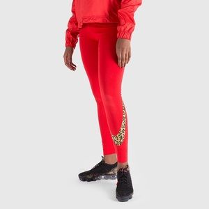 Nike red legging with leopard swoosh